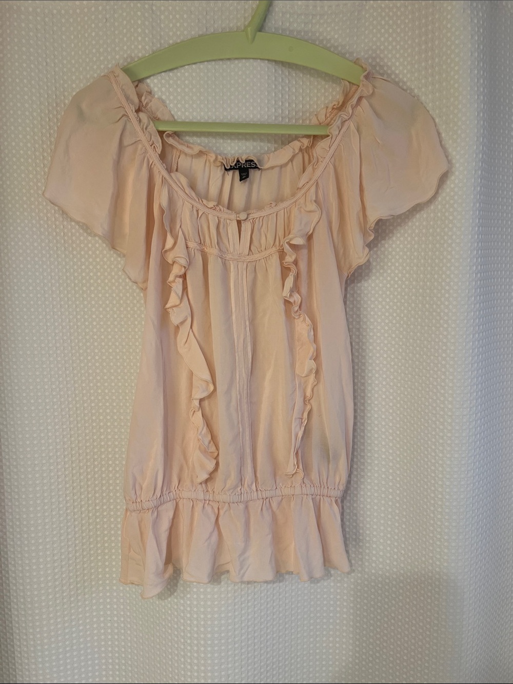 Express Blush Pink Ruffle Peasant Tunic—826-003